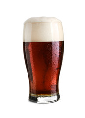 Glass of fresh beer on white background