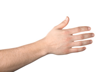 Male hand on white background