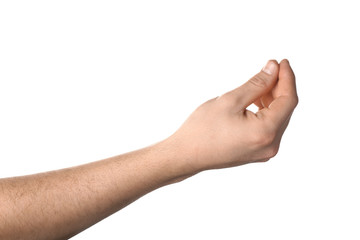 Male hand on white background