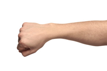 Clenched male fist on white background