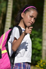 Naklejka premium Girl Student Pointing With Notebooks