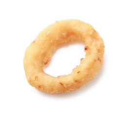 Tasty onion ring on white background