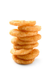 Tasty onion rings on white background