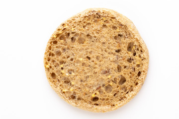 Rye bread slice on a white background.