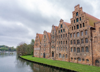 Group of historic salt warehouses in Lübeck, Germany