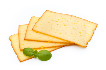 Cheese slices isolated on the white background.