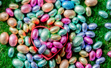 color Chocolate Easter eggs and heart shape box