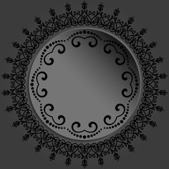 Round vector frame with floral elements and arabesques. Dark round pattern with arabesques. Fine greeting card