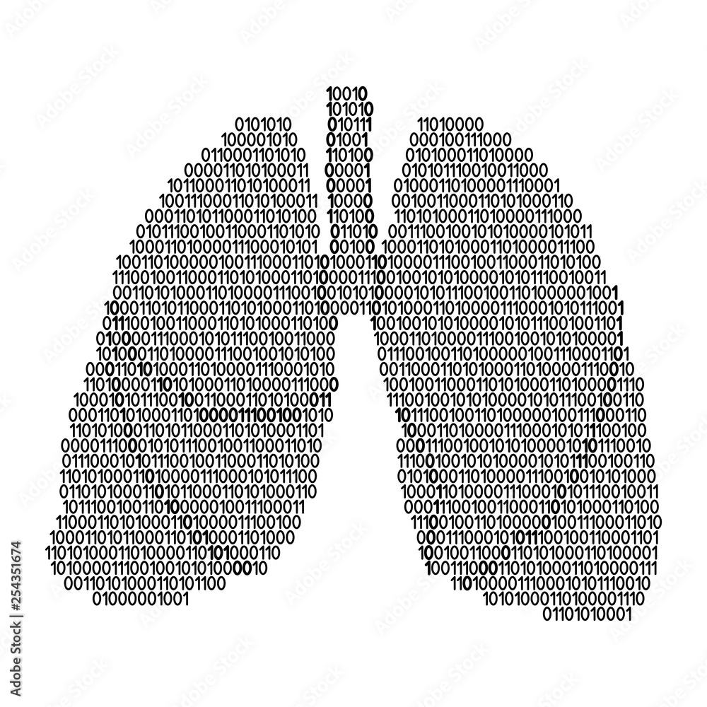 Wall mural Lungs human anatomy respiratory organ abstract schematic from black ones and zeros binary digital code. Vector illustration.