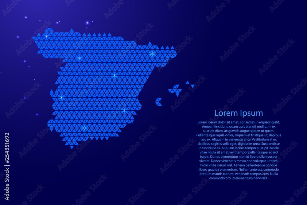Poster spain map abstract schematic from blue triangles repeating pattern geometric background with nodes a