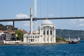 Fototapeta na wymiar Ortakoy Mosque has one of the most picturesque settings of all of the Istanbul mosques