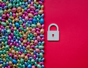 color Chocolate Easter eggs and lock