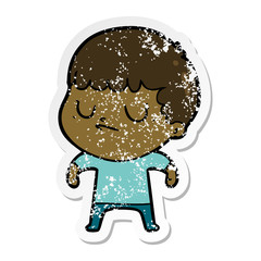 distressed sticker of a cartoon grumpy boy