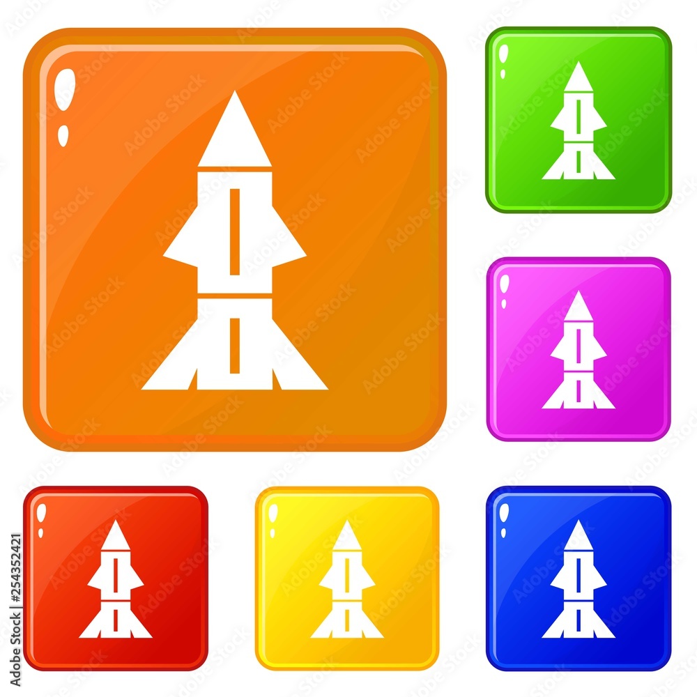 Poster rocket technology icons set collection vector 6 color isolated on white background