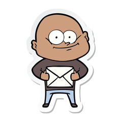 sticker of a cartoon bald man staring with letter