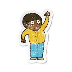 retro distressed sticker of a cartoon man asking question