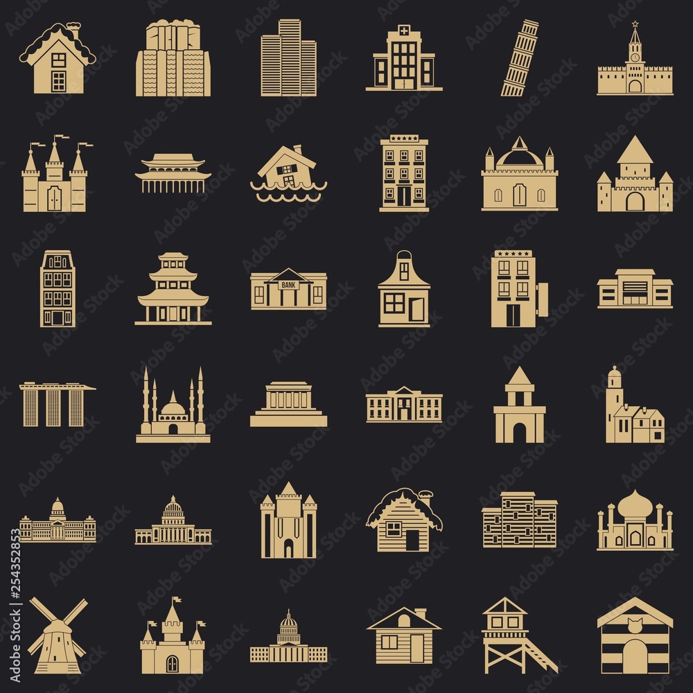 Aufkleber town building icons set. simple style of 36 town building vector icons for web for any design