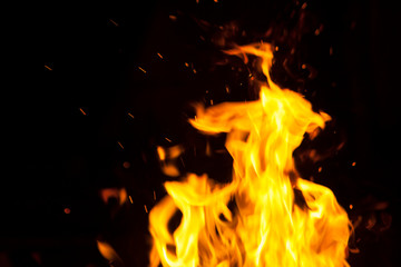 Fire flames on black background