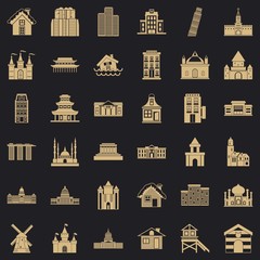Obraz premium Town building icons set. Simple style of 36 town building vector icons for web for any design