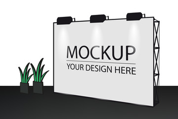 Banner Display Mockup With Green Plants - Vector Illustration - Isolated On White Background
