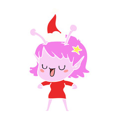 happy alien girl flat color illustration of a wearing santa hat