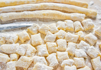 Raw italian gnocchi with copy space