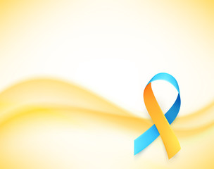World Down Syndrome day. March 21. Realistic blue yellow ribbon symbol. Template for poster. Vector.