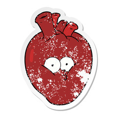 distressed sticker of a cartoon confused heart