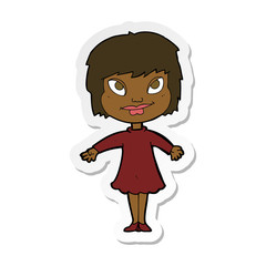 sticker of a cartoon girl shrugging shoulders