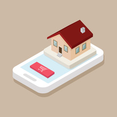 Isometric shop house on the mobile phone
