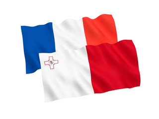 Flags of France and Malta on a white background