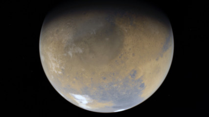 Mars high resolution image, 4k. Mars is a planet of the solar system. Sunrise with lens flare. Elements of this image furnished by NASA.