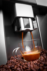 Espresso machine making coffee