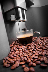 Espresso machine making coffee