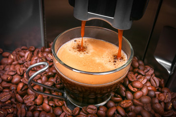 Espresso machine making coffee