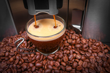 Espresso machine making coffee