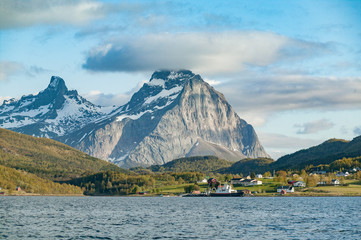 steep Rock wall in North fjord, north of polar circle, Norway, Scandinavia, 