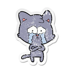 distressed sticker of a cartoon crying cat