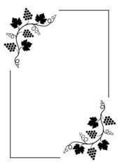 Vector illustration of decorative border and separator, template for menu or card with bunches of ripe grapes, leaves and curlicue. Calligraphy and typography design element. Page format A 4.