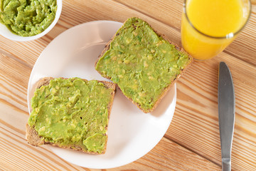 toast bread with guacamole - close up