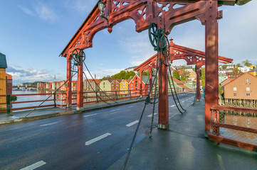 famous downtown with traditional wooden bridge houses in Trondheim, Norway,Scandinavia