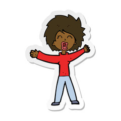 sticker of a cartoon woman shouting