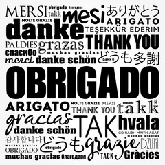 Obrigado (Thank You in Portuguese) Word Cloud in different languages