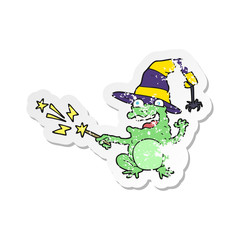 retro distressed sticker of a cartoon toad casting spell