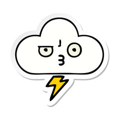 sticker of a cute cartoon thunder cloud