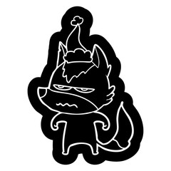 cartoon icon of a annoyed wolf wearing santa hat