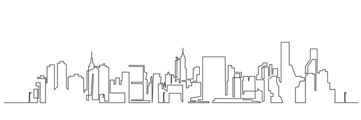Modern cityscape continuous one line vector drawing - obrazy, fototapety, plakaty