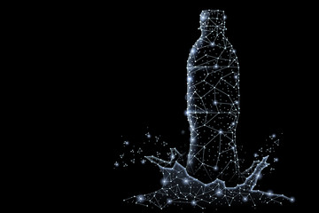 Abstract polygonal light of bottle with clean mineral water