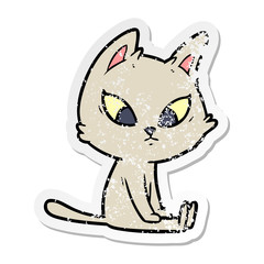 distressed sticker of a confused cartoon cat