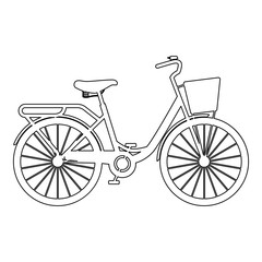 Fototapeta na wymiar Woman's bicycle with basket Womens beach cruiser bike Vintage bicycle basket ladies road cruising icon black color outline vector illustration flat style image